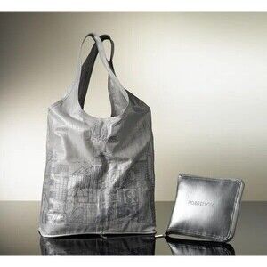 Nordstrom ECO CHIC Fold Zip Packable Tote Bag Cityscape States Silver